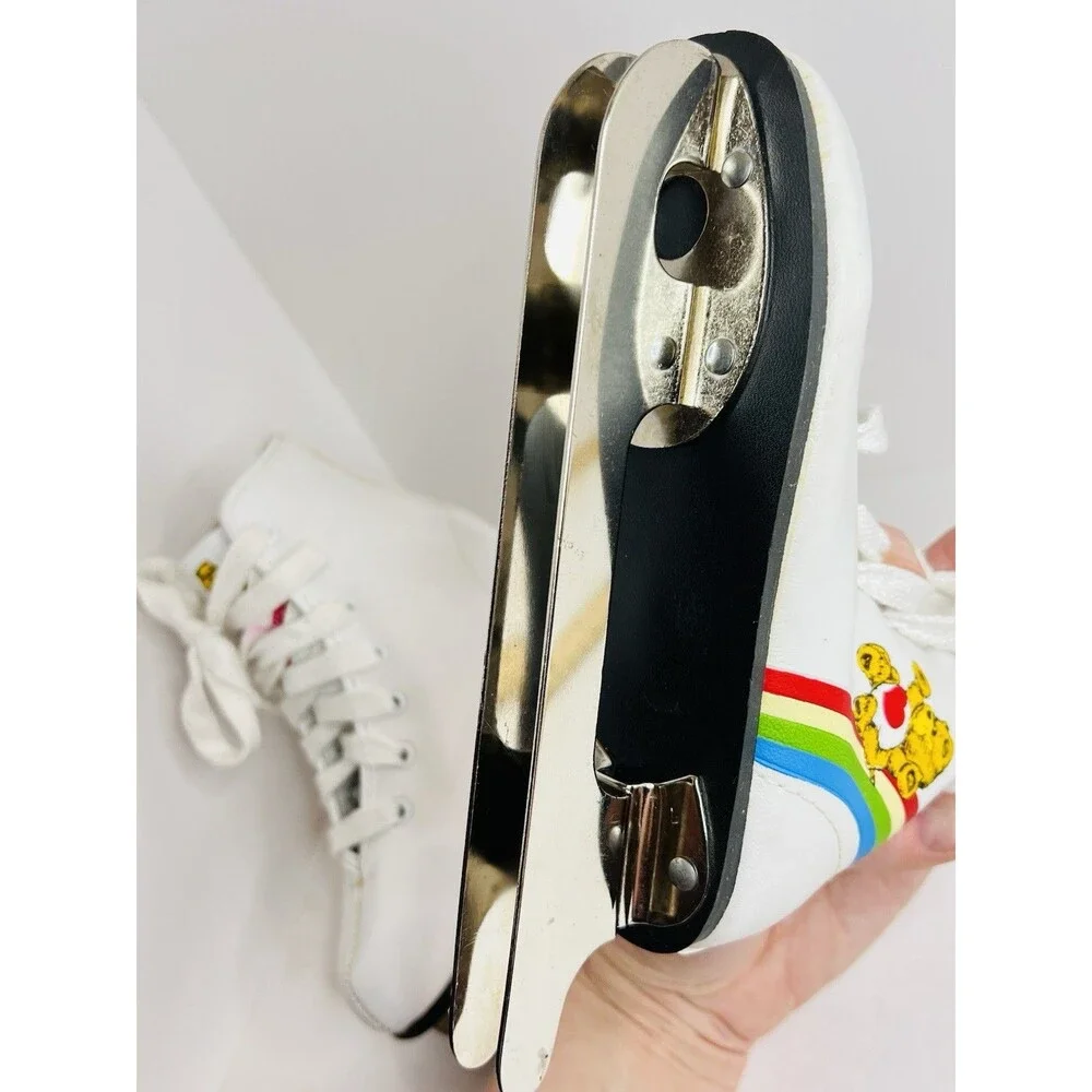 Vintage 1983 Care Bears Ice Skates Kids Size 12J Double Runner Rainbow White